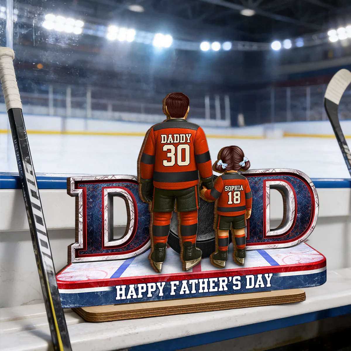 Hockey Dad And Kids Together - Personalized 2-Layered Wooden Plaque - Heartfelt Gift For Hockey Dad, Gift For Husband - Image 6