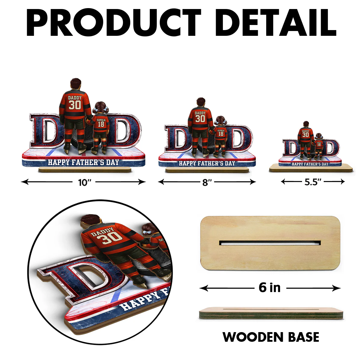 Hockey Dad And Kids Together - Personalized 2-Layered Wooden Plaque - Heartfelt Gift For Hockey Dad, Gift For Husband - Image 13