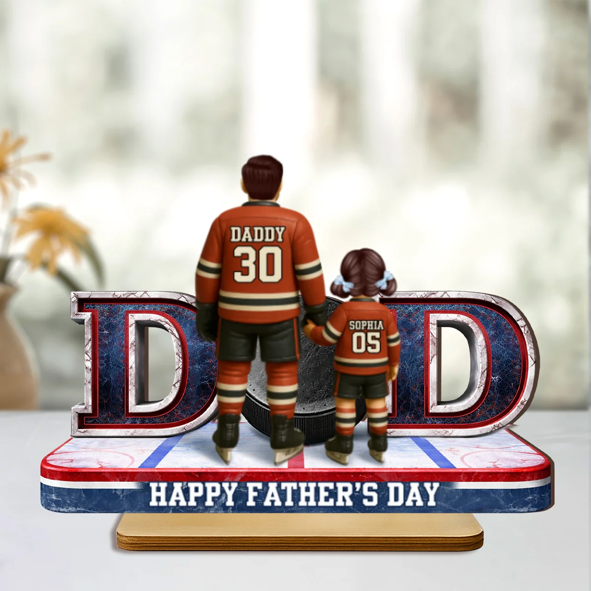 Hockey Dad And Kids Together - Personalized 2-Layered Wooden Plaque - Heartfelt Gift For Hockey Dad, Gift For Husband - Image 14