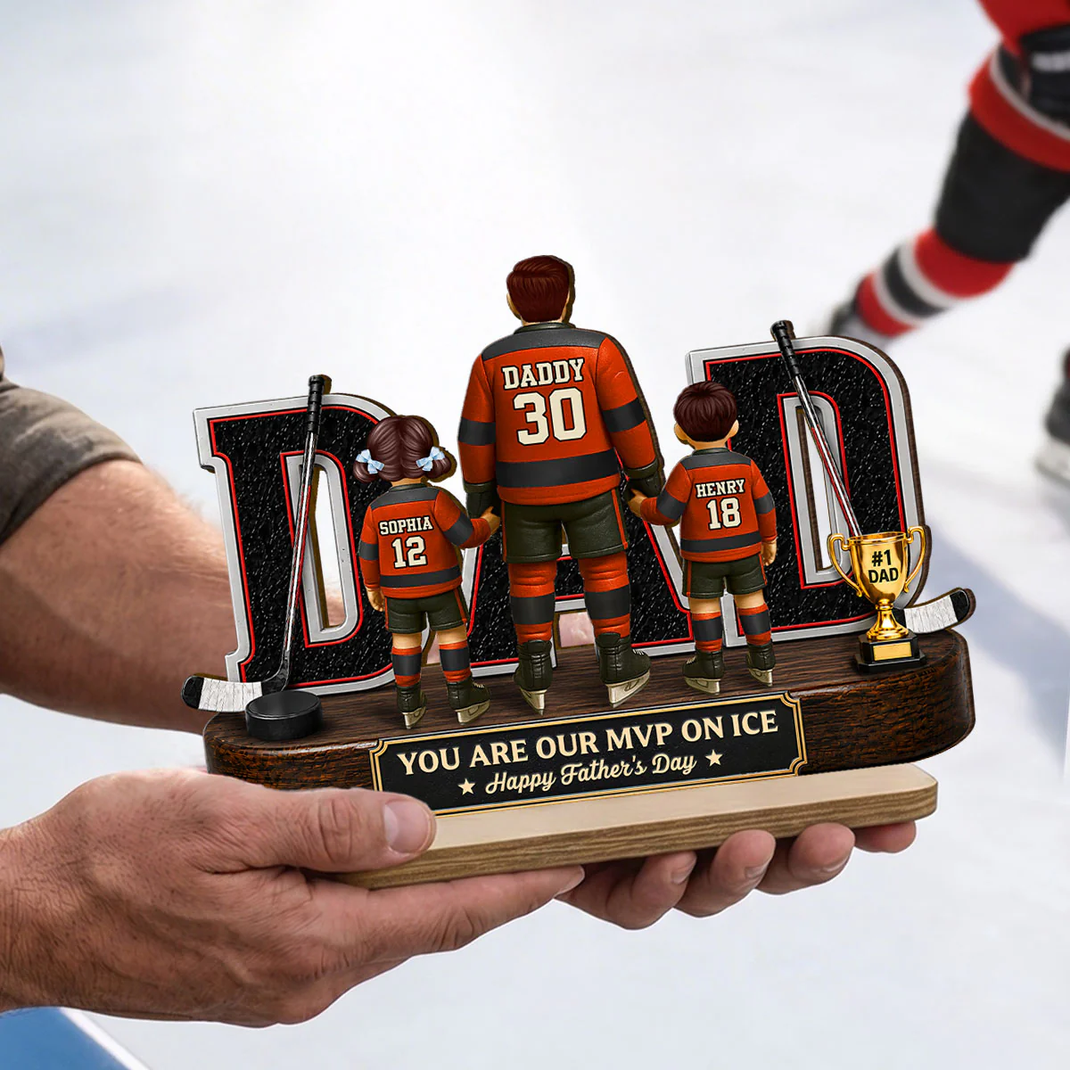 Hockey Dad Legend You Are Our MVP On Ice - Personalized 2-Layered Wooden Plaque - Gift For Dad, Husband - Image 3