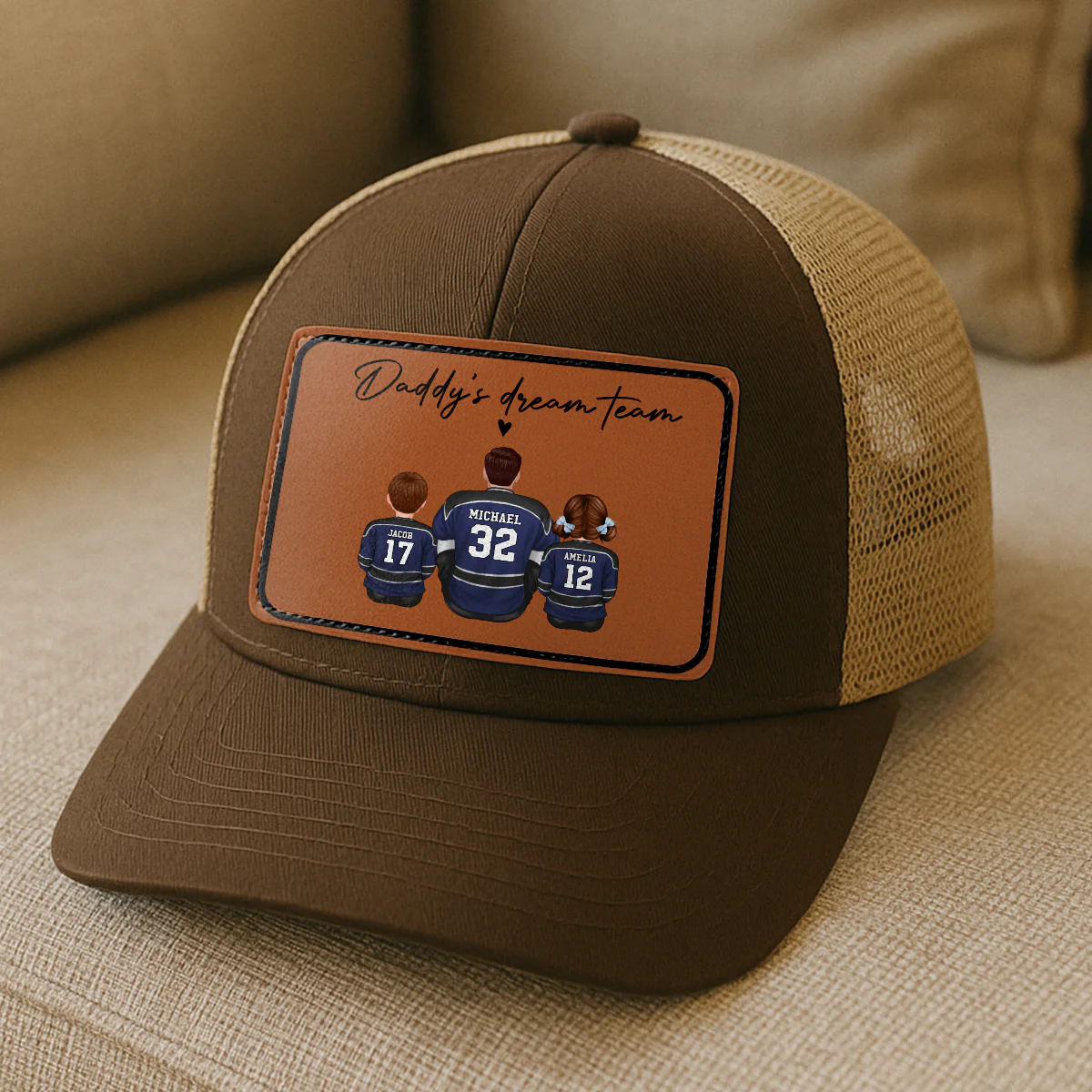 Hockey Daddy's Dream Team Personalized Trucker Hat, Father's Day Snapback, Gift for Hockey Dads - Image 7