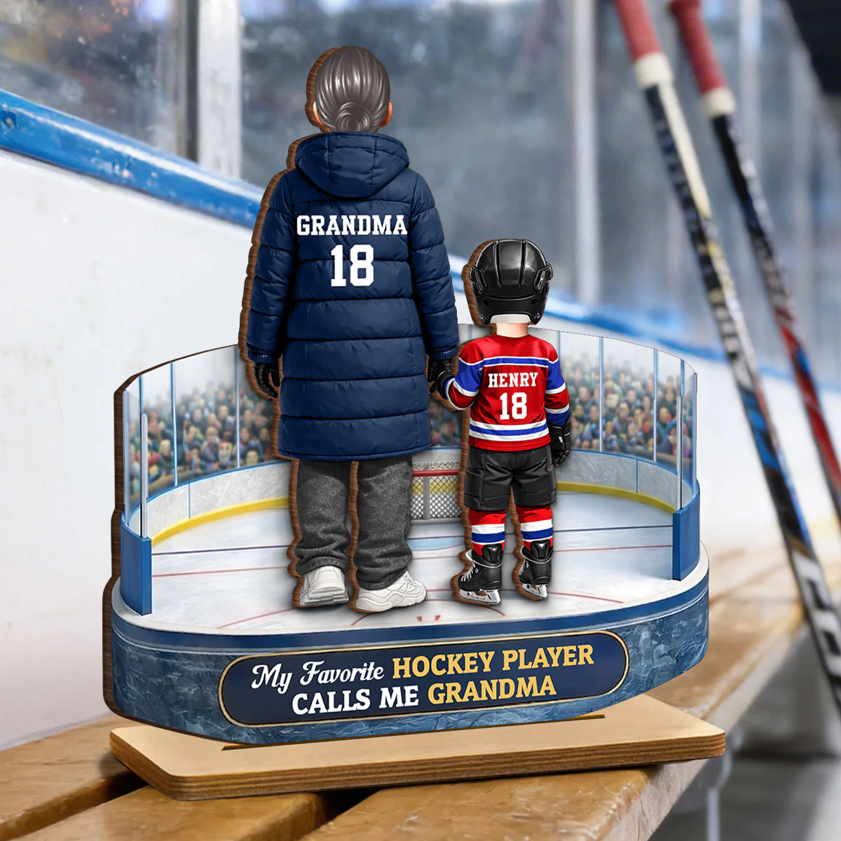 Hockey Grandma And Grandkids On The Ice - Personalized 2-Layered Wooden Plaque - Heartfelt Gift For Grandma - Image 2