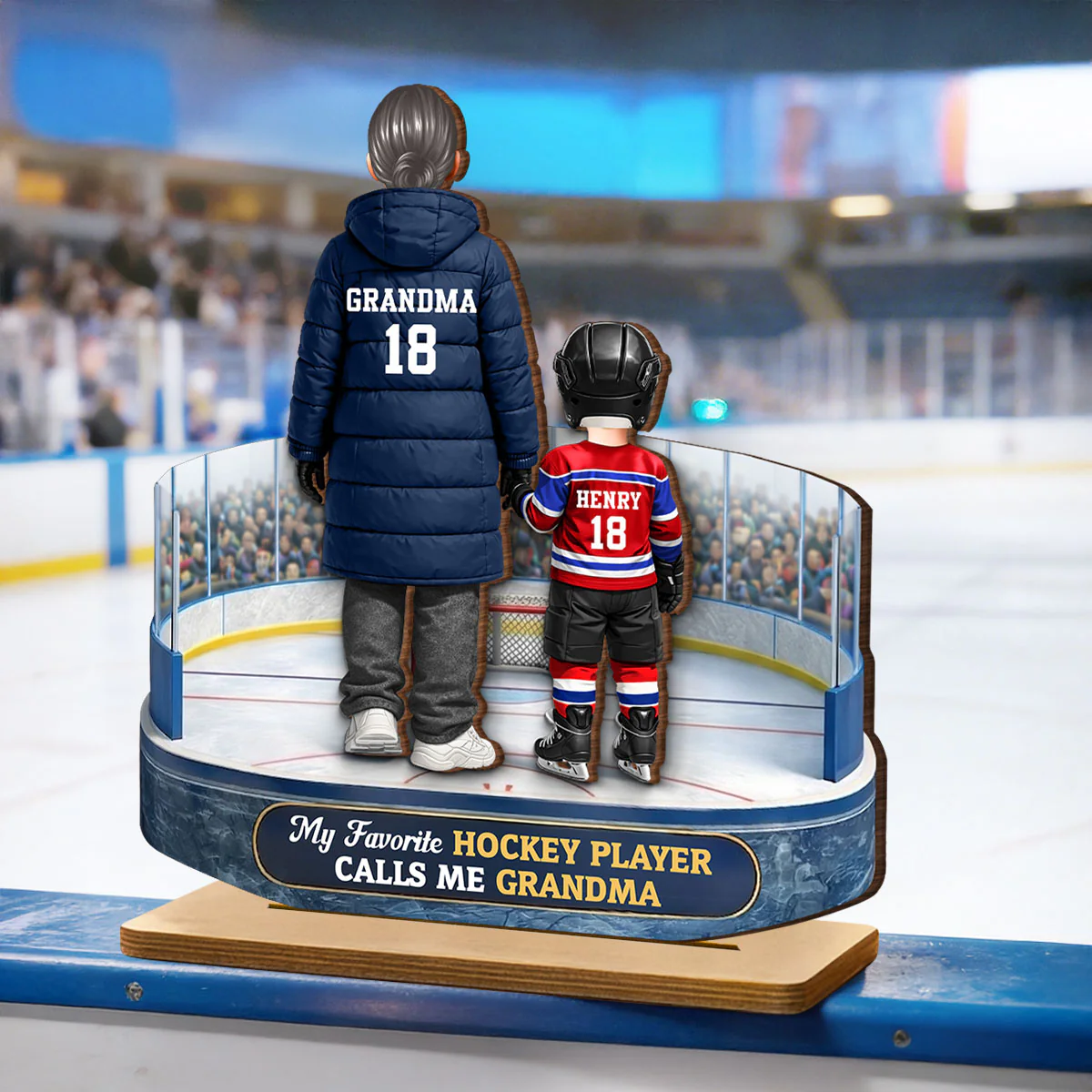 Hockey Grandma And Grandkids On The Ice - Personalized 2-Layered Wooden Plaque - Heartfelt Gift For Grandma - Image 3