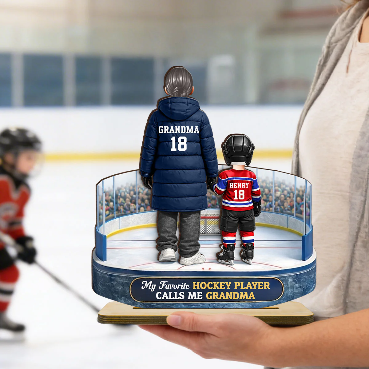 Hockey Grandma And Grandkids On The Ice - Personalized 2-Layered Wooden Plaque - Heartfelt Gift For Grandma - Image 4