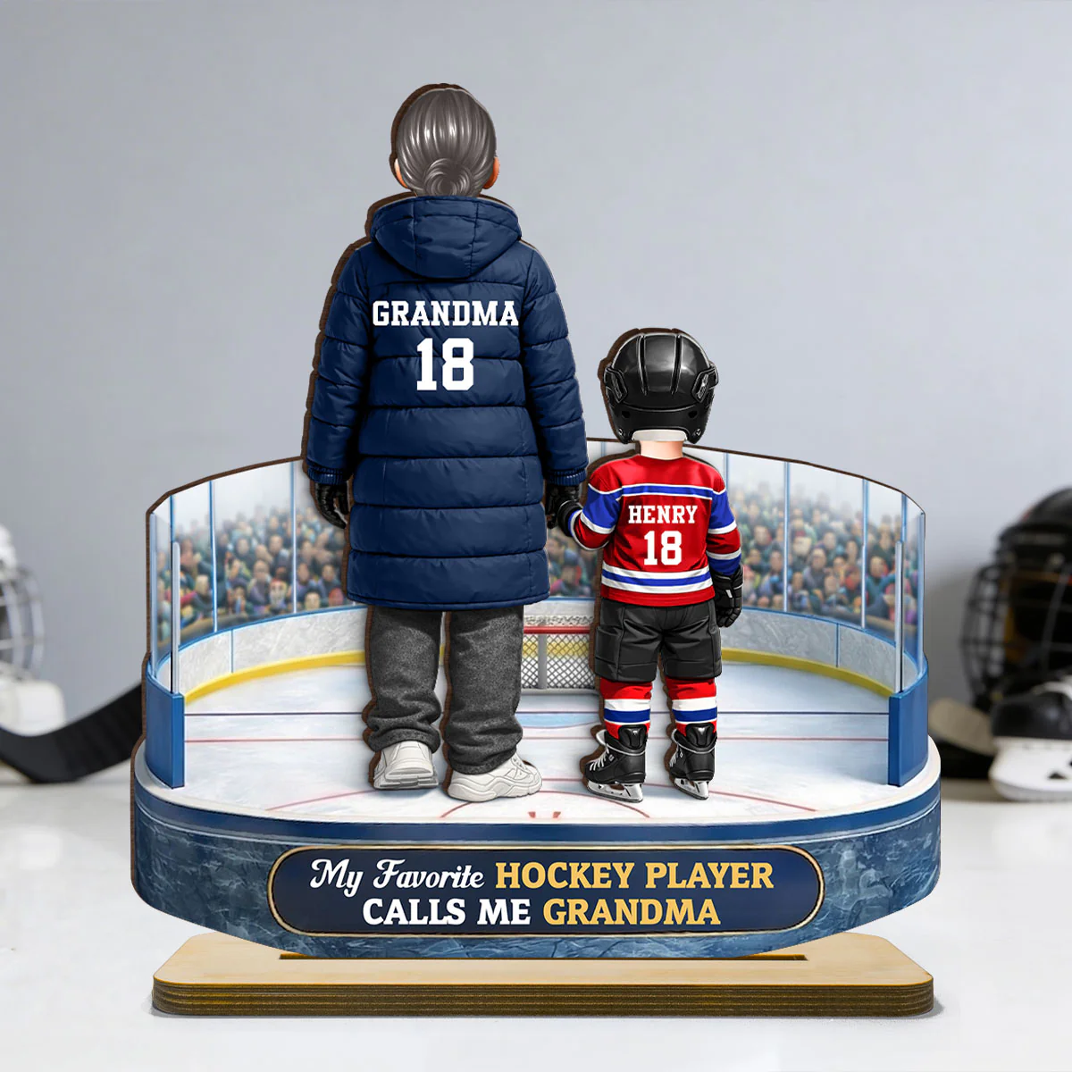 Hockey Grandma And Grandkids On The Ice - Personalized 2-Layered Wooden Plaque - Heartfelt Gift For Grandma - Image 5