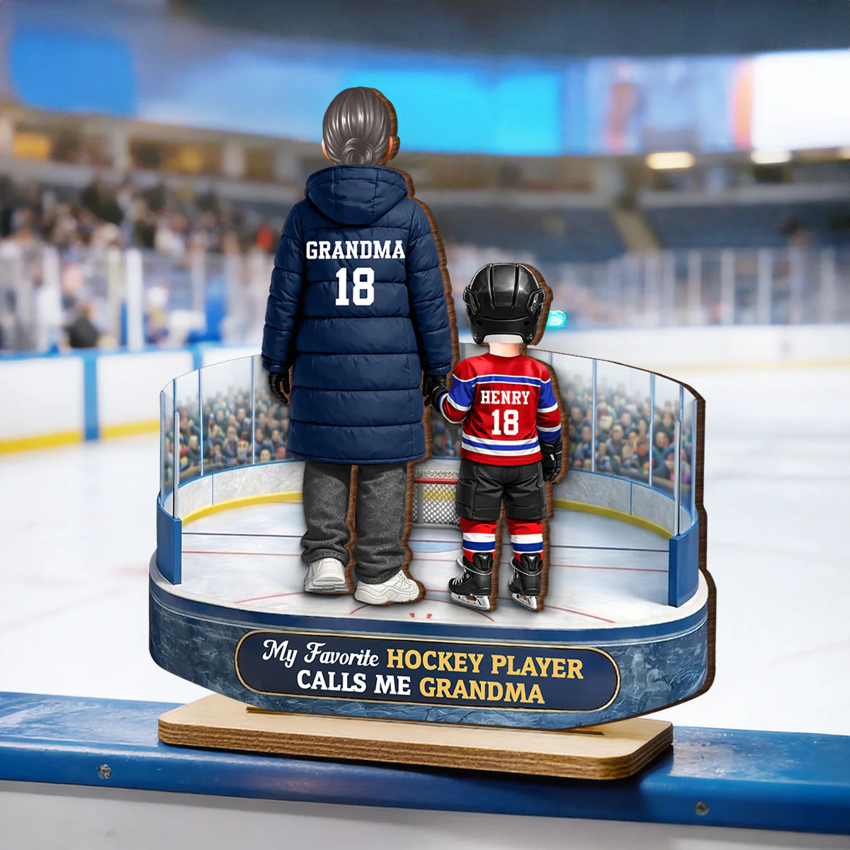 Hockey Grandma And Grandkids On The Ice - Personalized 2-Layered Wooden Plaque - Heartfelt Gift For Grandma - Image 6