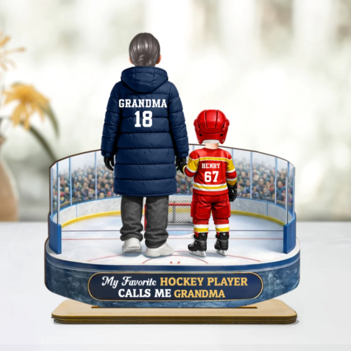 Hockey Grandma And Grandkids On The Ice - Personalized 2-Layered Wooden Plaque - Heartfelt Gift For Grandma - Image 9