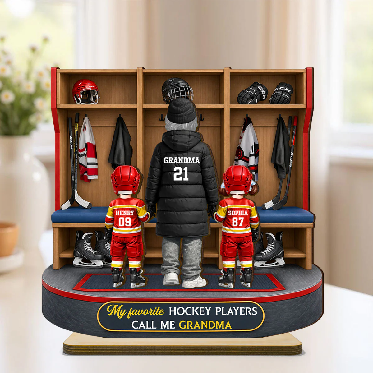 Hockey Grandma And Kids Locker Room - Personalized 2-Layered Wooden Plaque - Heartfelt Gift For Grandma - Image 2