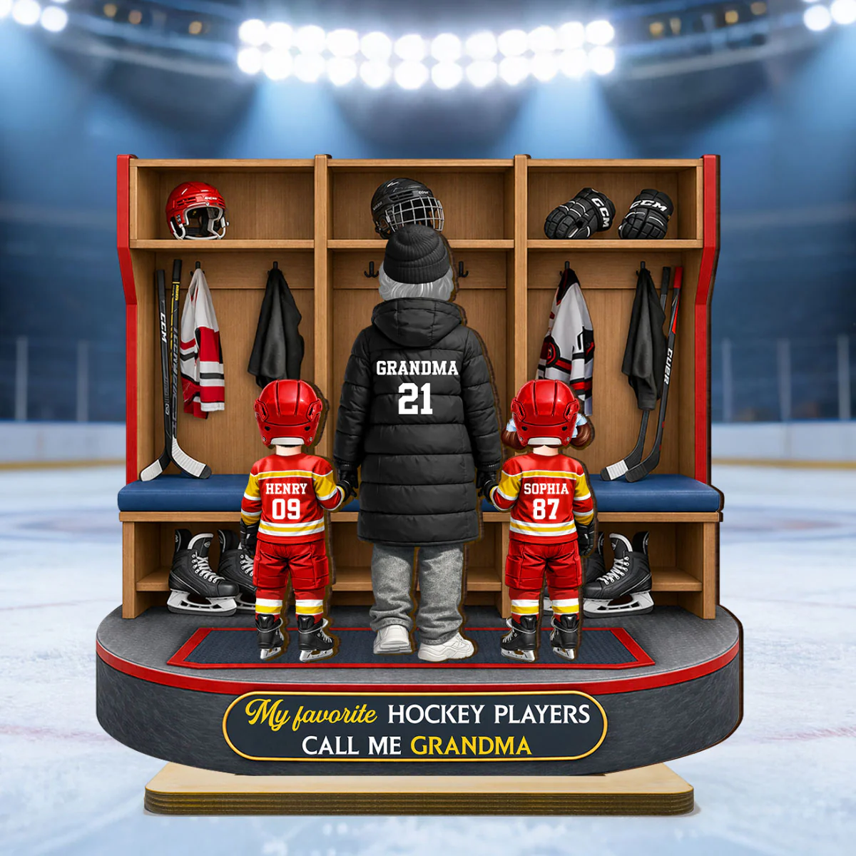 Hockey Grandma And Kids Locker Room - Personalized 2-Layered Wooden Plaque - Heartfelt Gift For Grandma - Image 3
