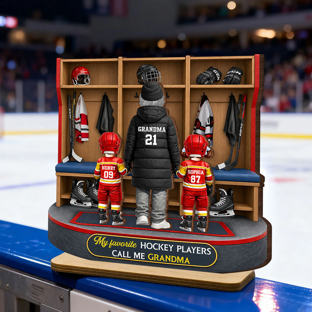 Hockey Grandma And Kids Locker Room - Personalized 2-Layered Wooden Plaque - Heartfelt Gift For Grandma - Image 4