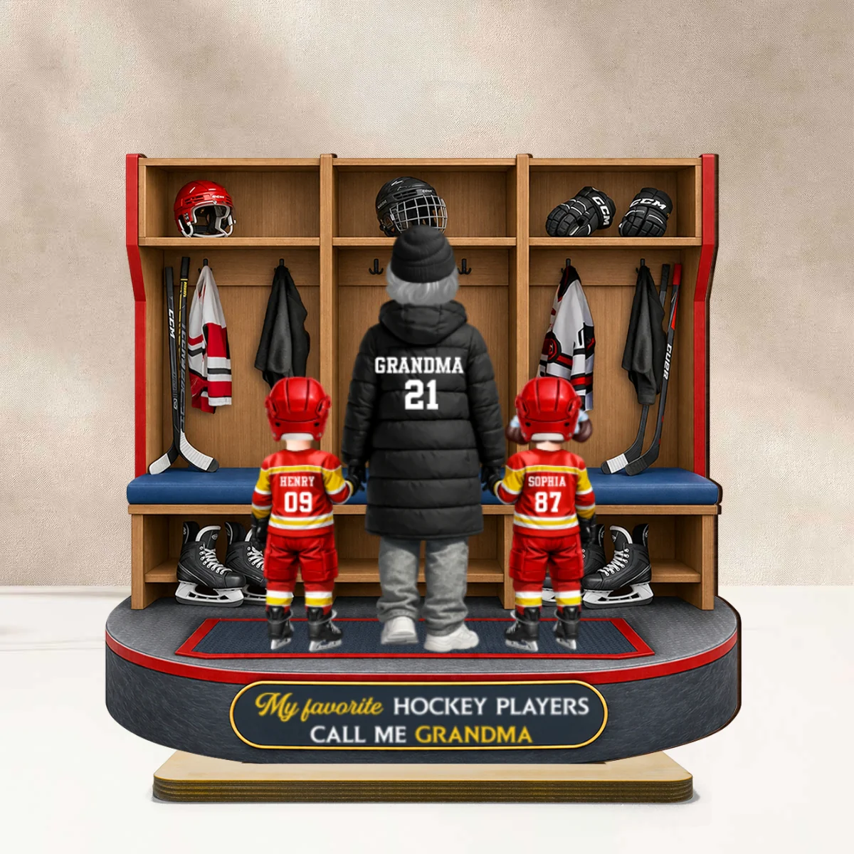 Hockey Grandma And Kids Locker Room - Personalized 2-Layered Wooden Plaque - Heartfelt Gift For Grandma - Image 9