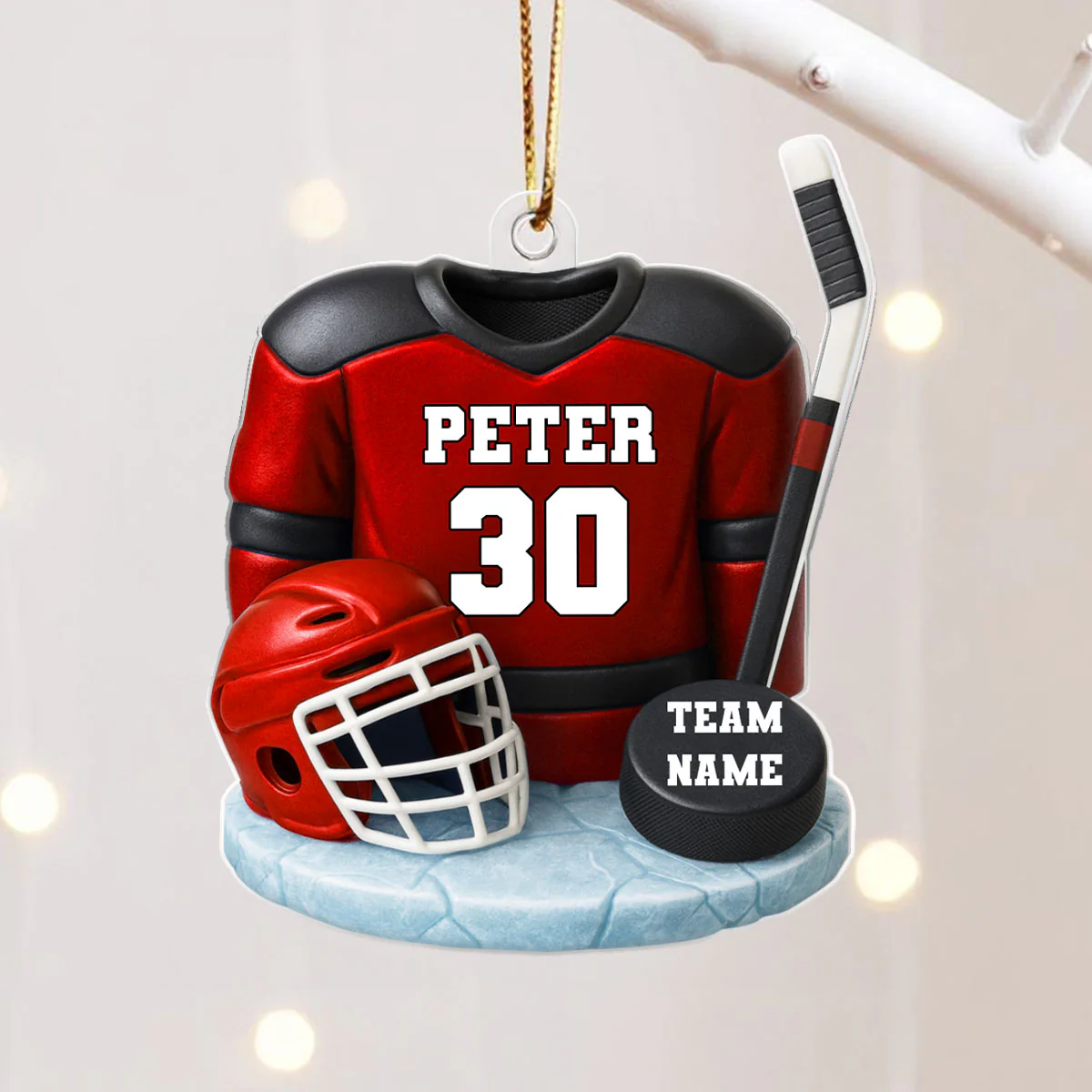 Hockey Kit 3D Effect - Personalized Acrylic Ornament - Christmas Gift For Son, Grandson, Boyfriend - Image 2