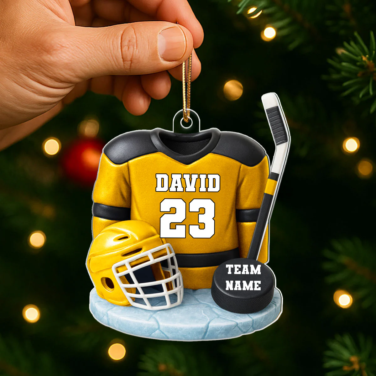 Hockey Kit 3D Effect - Personalized Acrylic Ornament - Christmas Gift For Son, Grandson, Boyfriend - Image 3