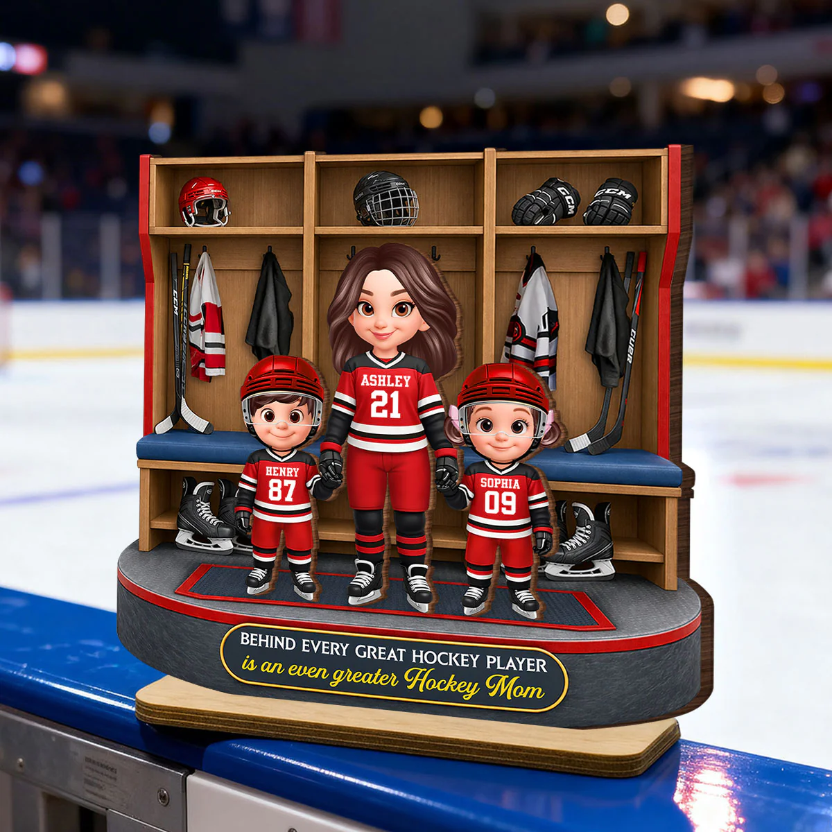 Hockey Locker Room Mom And Kids - Personalized 2-Layered Wooden Plaque - Mother's Day Gift For Hockey Mom, Gift For Wife - Image 3