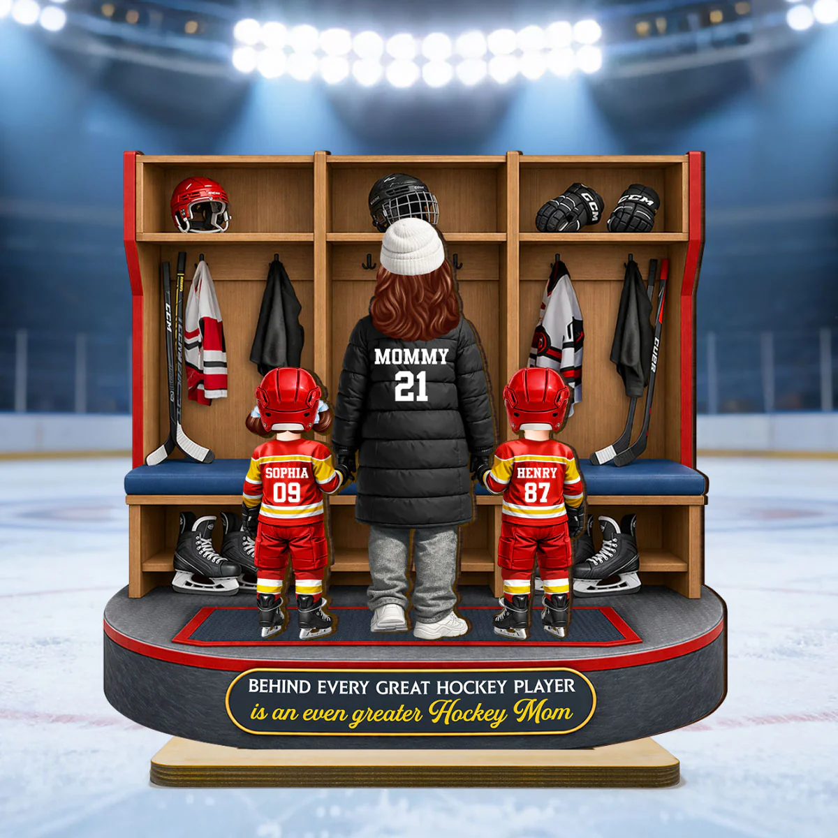 Hockey Mom And Kids Locker Room - Personalized 2-Layered Wooden Plaque - Mother's Day Gift For Hockey Mom, Gift For Wife - Image 2