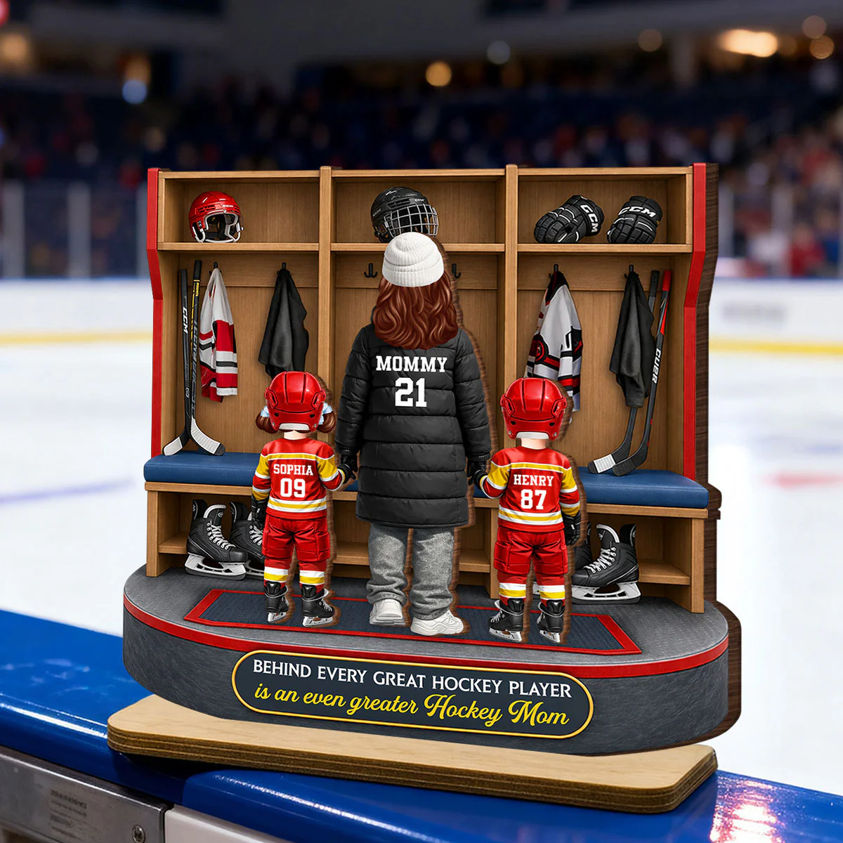 Hockey Mom And Kids Locker Room - Personalized 2-Layered Wooden Plaque - Mother's Day Gift For Hockey Mom, Gift For Wife - Image 3