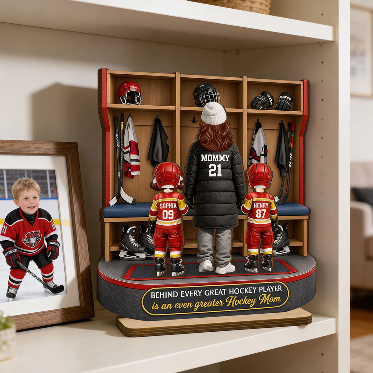Hockey Mom And Kids Locker Room - Personalized 2-Layered Wooden Plaque - Mother's Day Gift For Hockey Mom, Gift For Wife - Image 5