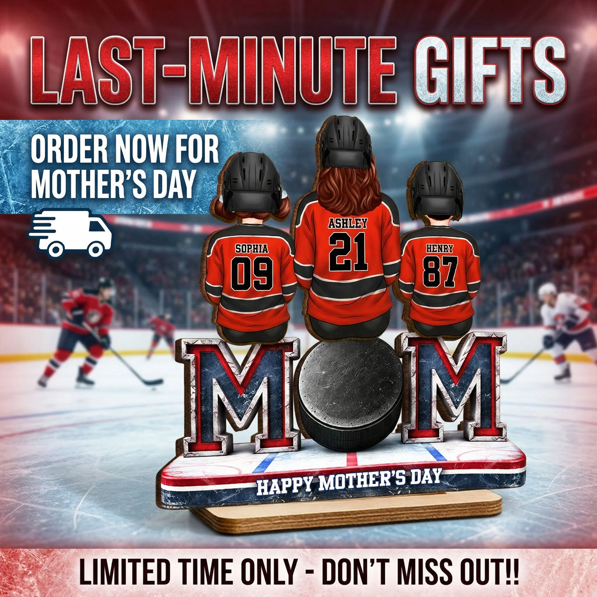 Hockey Mom And Kids Sitting Together - Personalized 2-Layered Wooden Plaque - Mother's Day Gift For Hockey Mom - Image 3