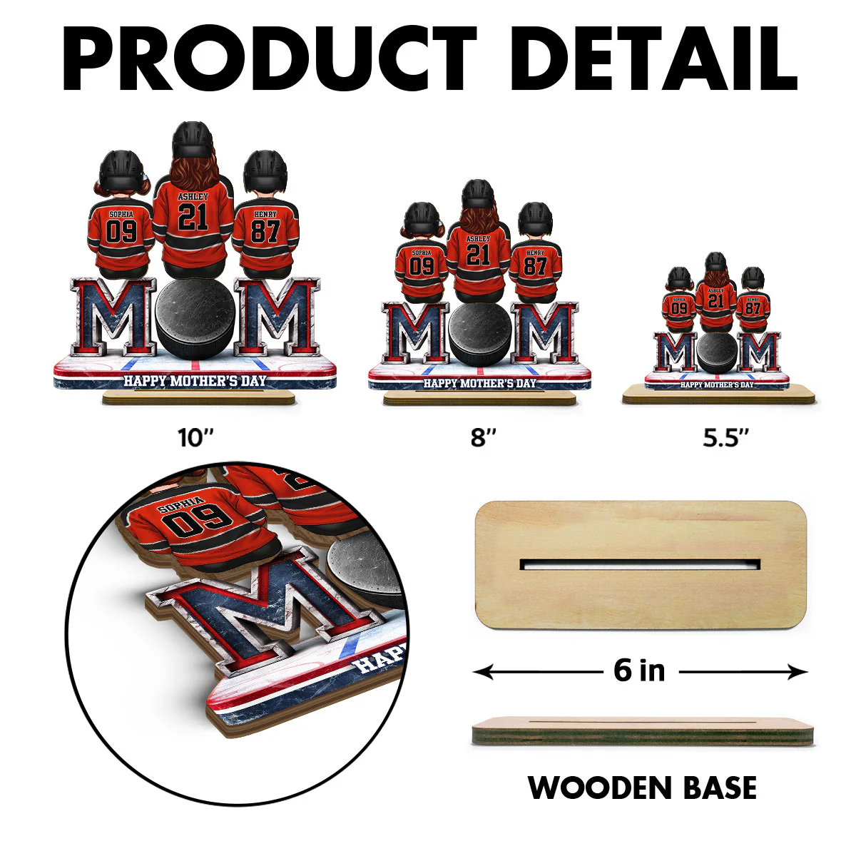 Hockey Mom And Kids Sitting Together - Personalized 2-Layered Wooden Plaque - Mother's Day Gift For Hockey Mom - Image 9