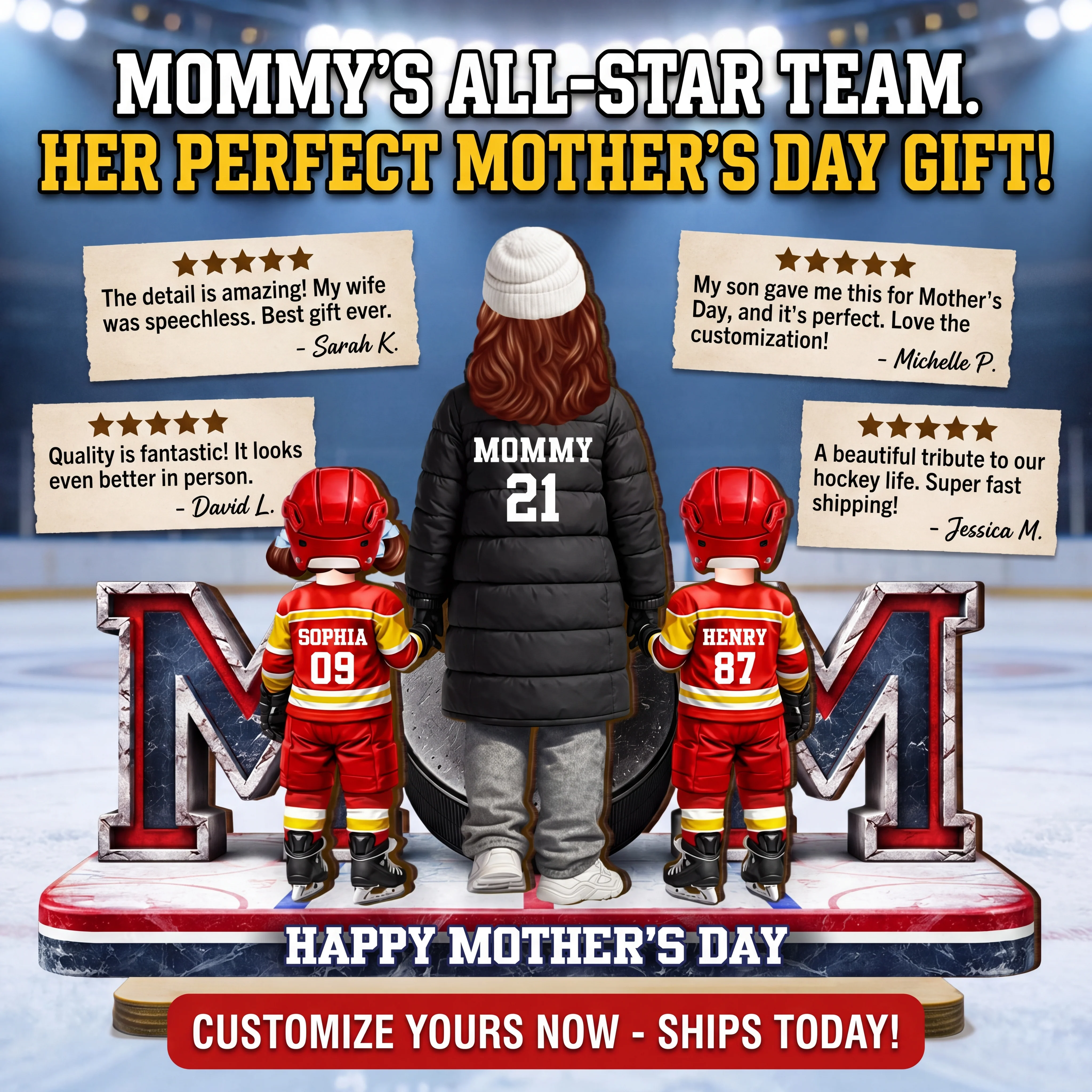 Hockey Mom And Kids Together - Personalized 2-Layered Wooden Plaque - Mother's Day Gift For Hockey Mom, Gift For Wife - Image 3