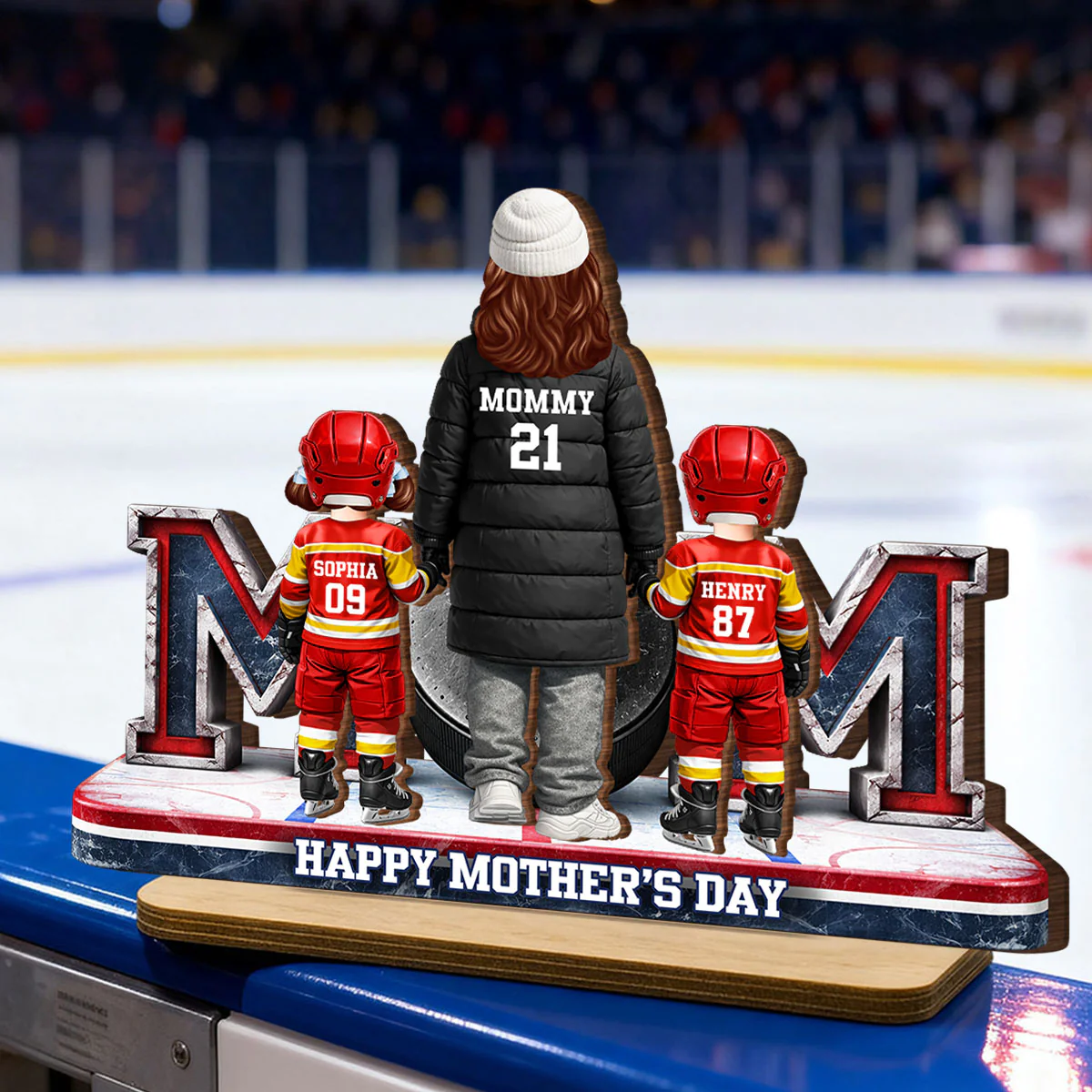 Hockey Mom And Kids Together - Personalized 2-Layered Wooden Plaque - Mother's Day Gift For Hockey Mom, Gift For Wife - Image 4