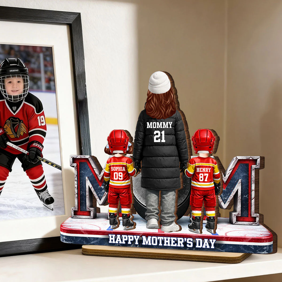 Hockey Mom And Kids Together - Personalized 2-Layered Wooden Plaque - Mother's Day Gift For Hockey Mom, Gift For Wife - Image 5