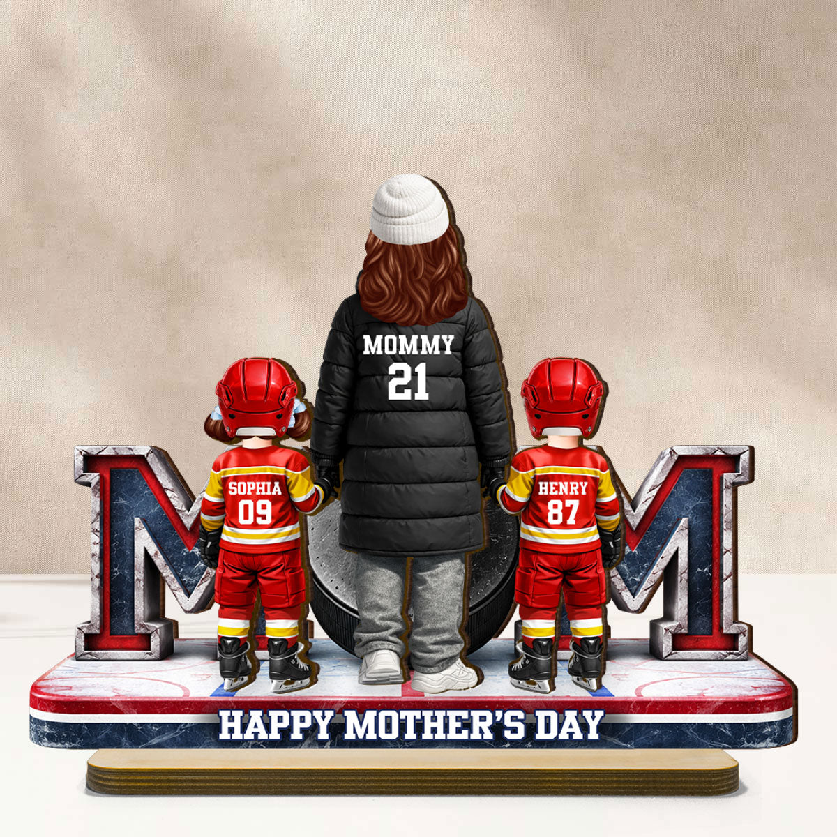 Hockey Mom And Kids Together - Personalized 2-Layered Wooden Plaque - Mother's Day Gift For Hockey Mom, Gift For Wife - Image 7