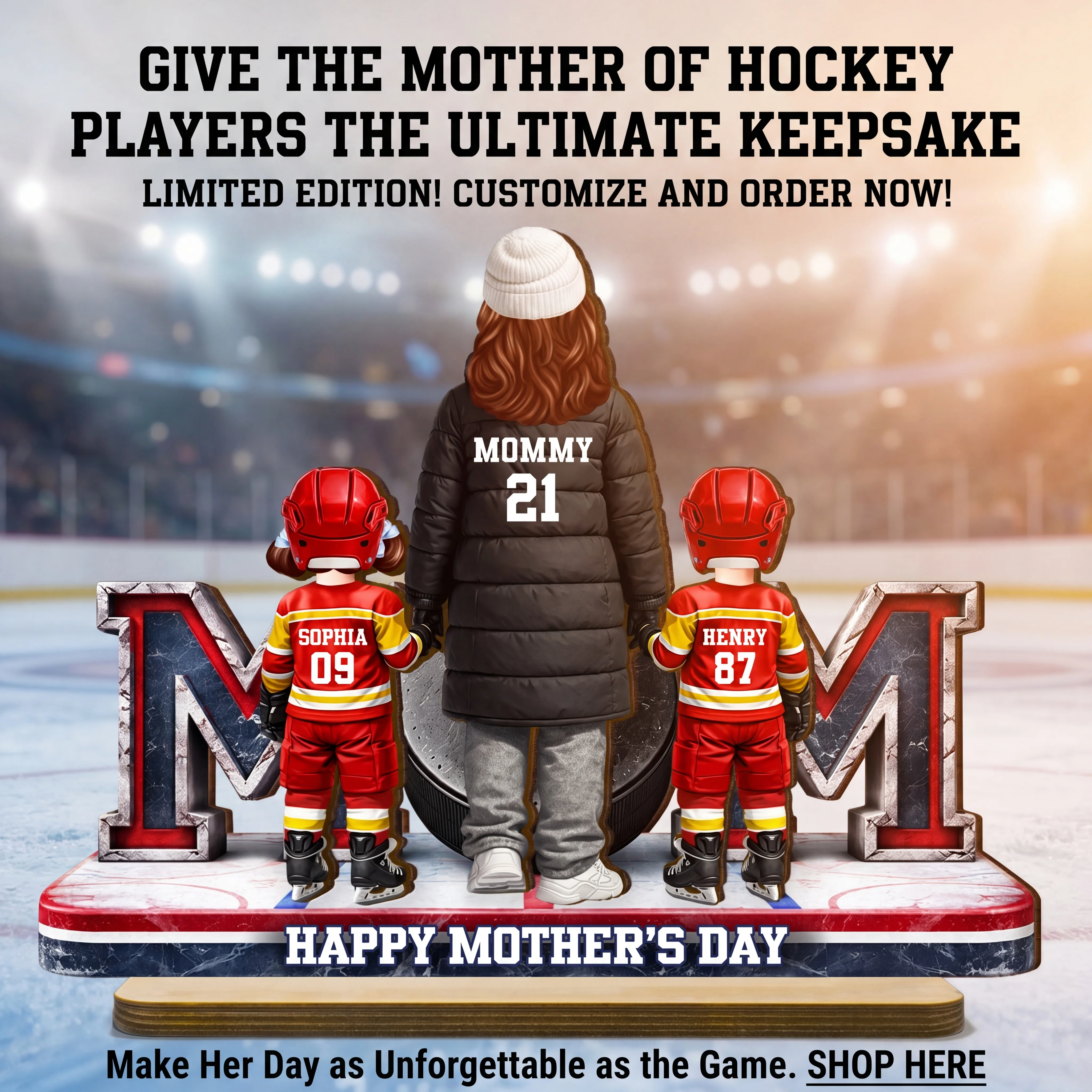 Hockey Mom And Kids Together - Personalized 2-Layered Wooden Plaque - Mother's Day Gift For Hockey Mom, Gift For Wife - Image 8