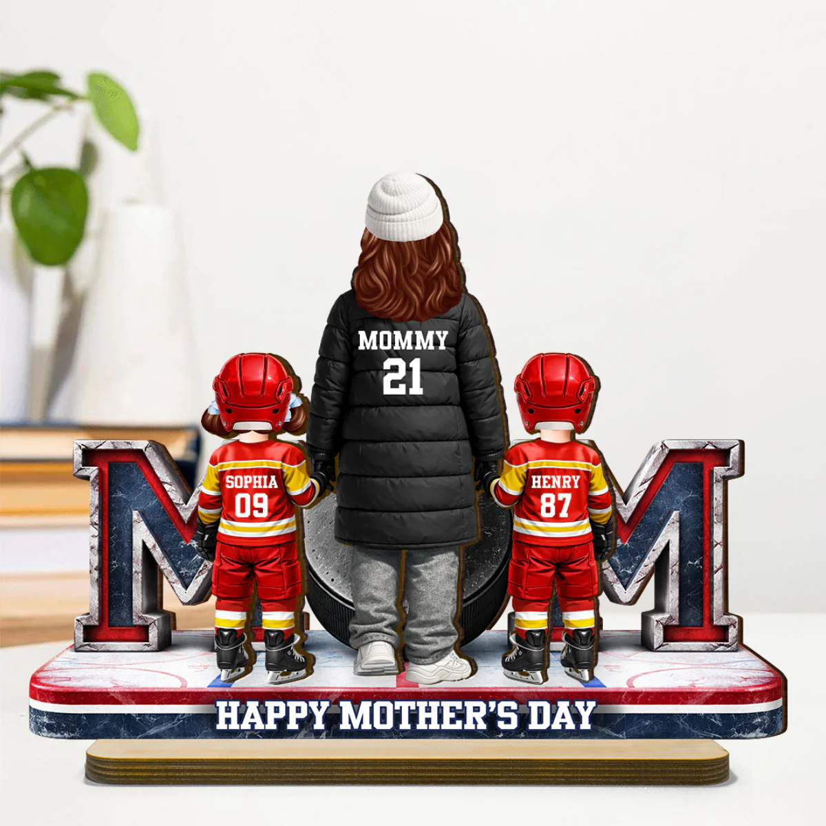 Hockey Mom And Kids Together - Personalized 2-Layered Wooden Plaque - Mother's Day Gift For Hockey Mom, Gift For Wife - Image 9