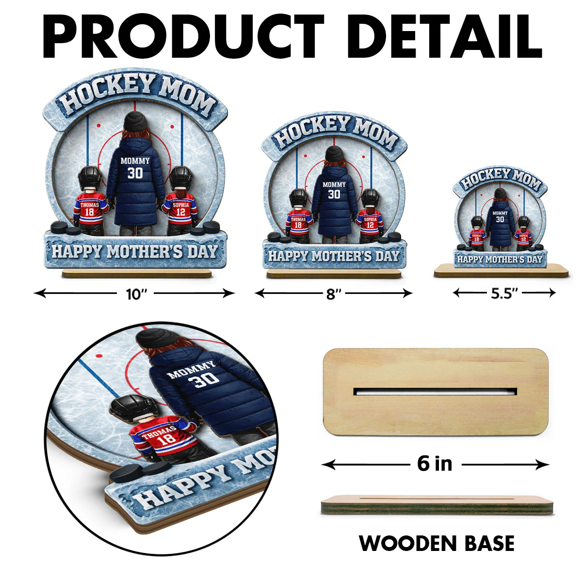 Hockey Mom Back View And Kids - Personalized 2-Layered Wooden Plaque - Mother's Day Gift For Hockey Mom - Image 6