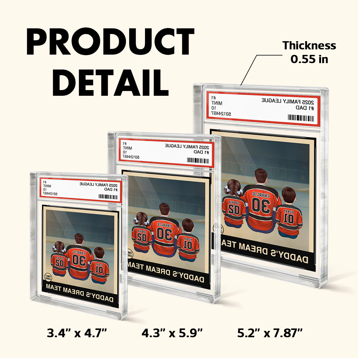 Hockey No. 1 Dad Man & Kids Sitting Trading Card Style Personalized Acrylic Block Plaque - Image 2
