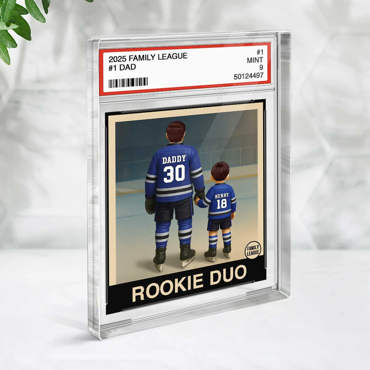 Hockey No. 1 Dad Man & Kids Trading Card Style - Personalized Acrylic Block Plaque - Image 4