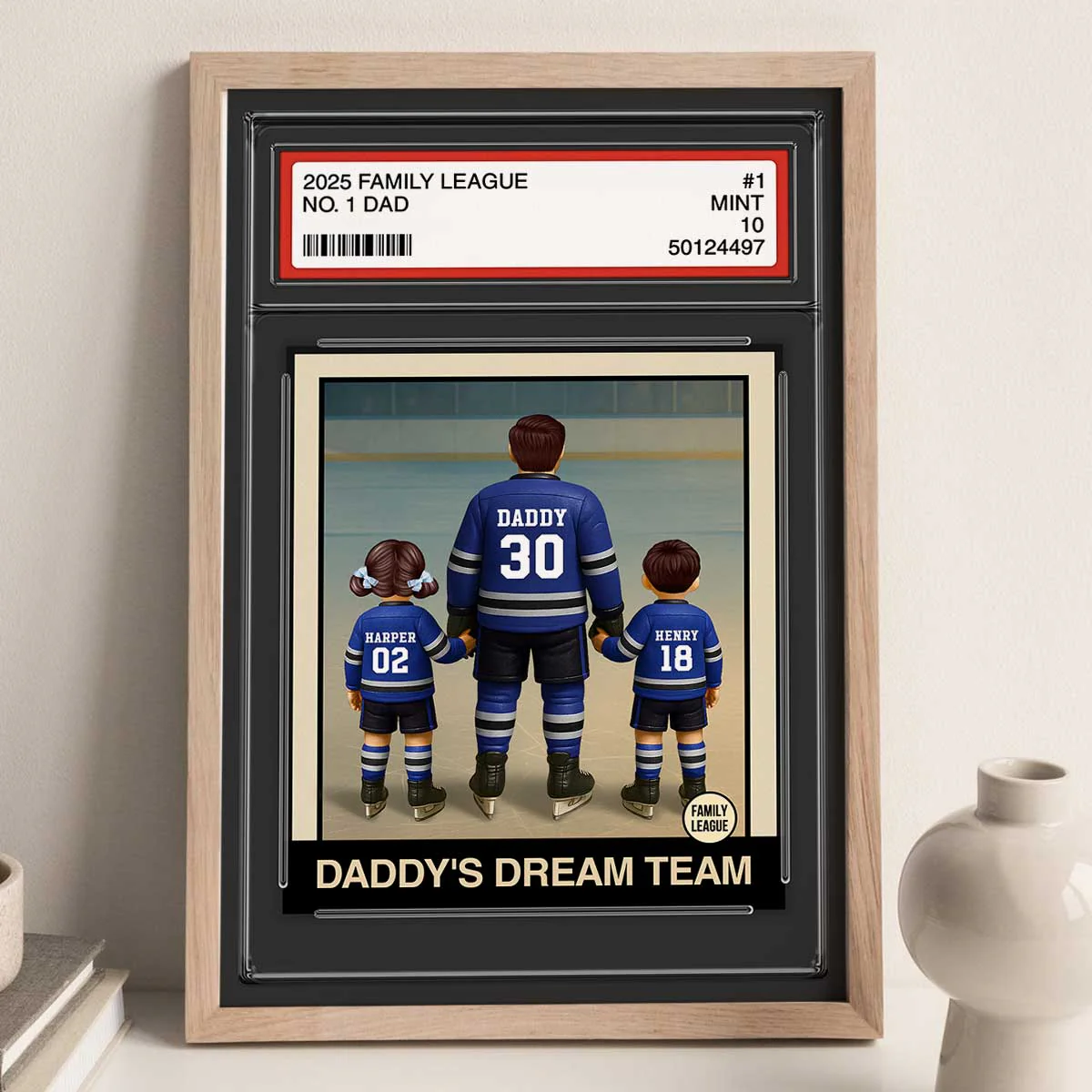 Hockey No. 1 Dad Man & Kids Trading Card Style Personalized Poster - Image 8