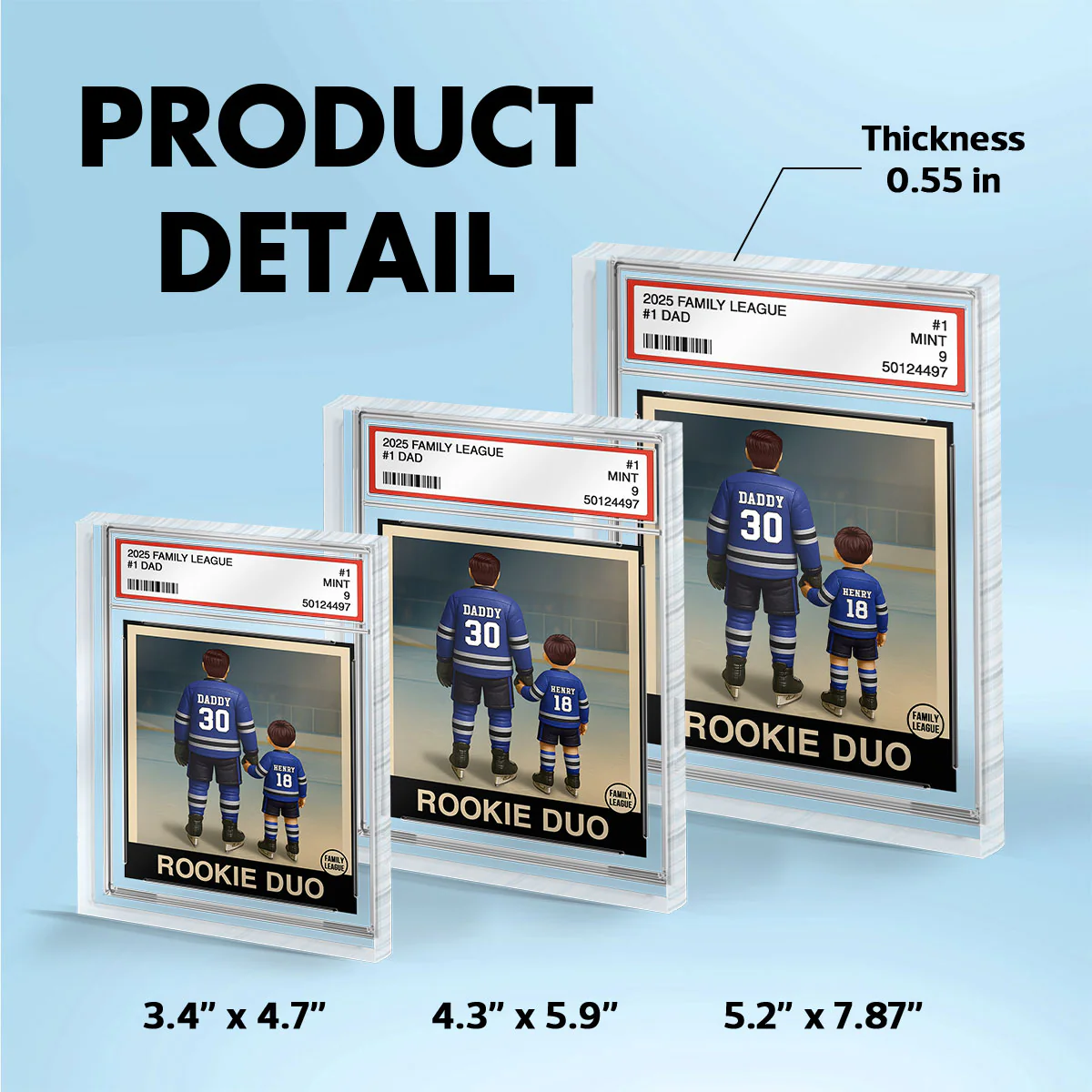 Hockey No. 1 Dad Man & Kids Trading Card Style Personalized Acrylic Block Plaque - Image 5