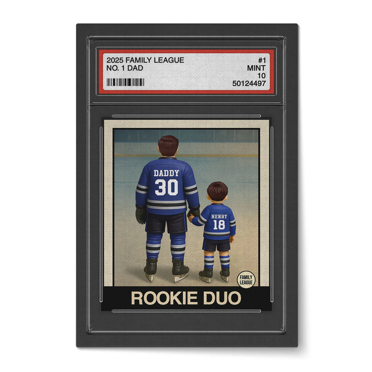 Hockey No. 1 Dad Man & Kids Trading Card Style Personalized Wrapped Canvas - Image 2