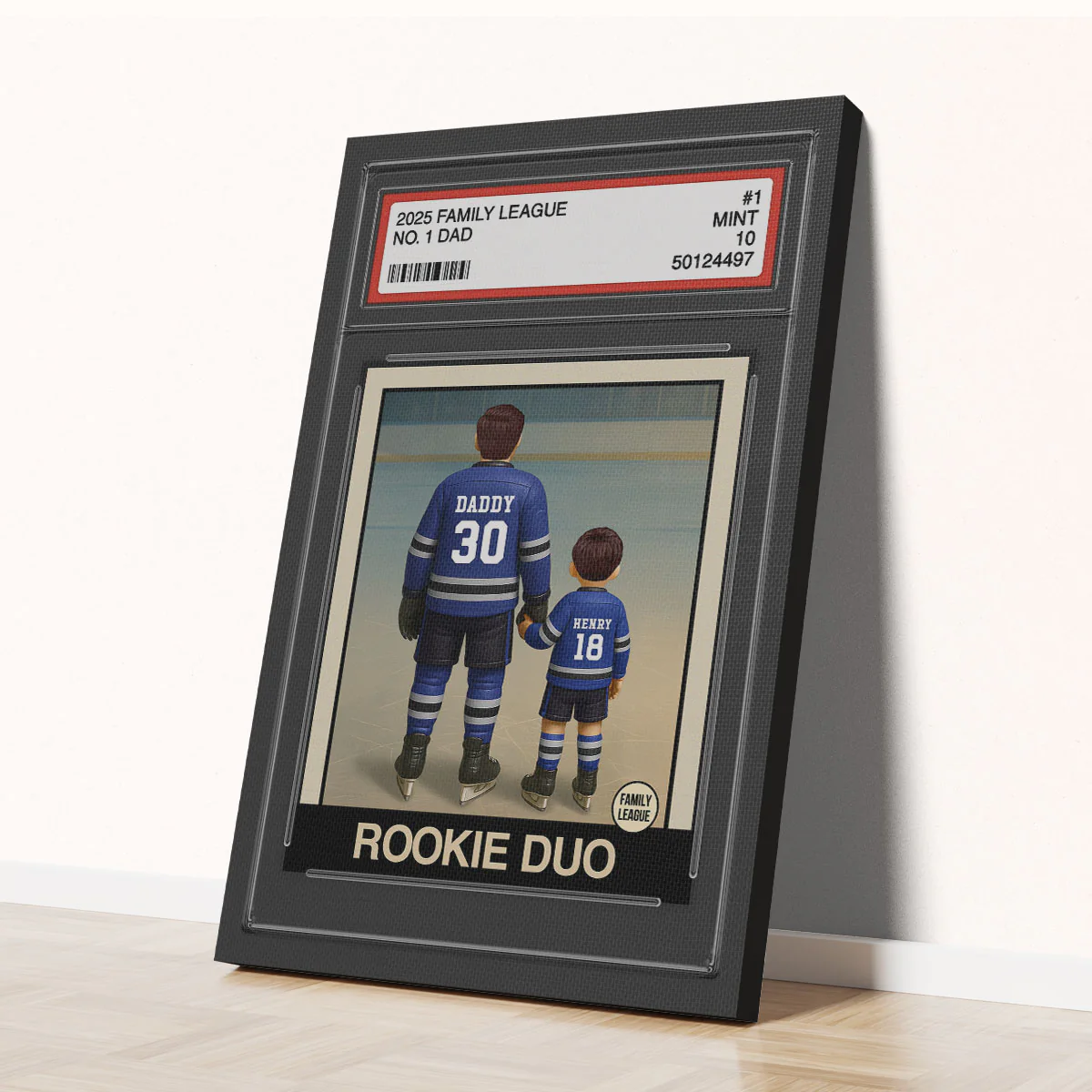 Hockey No. 1 Dad Man & Kids Trading Card Style Personalized Wrapped Canvas - Image 8