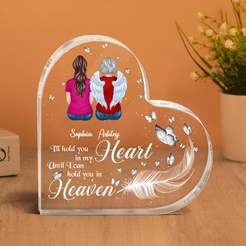Hold You In My Heart Feather Memorial Personalized Heart Acrylic Plaque - Image 4