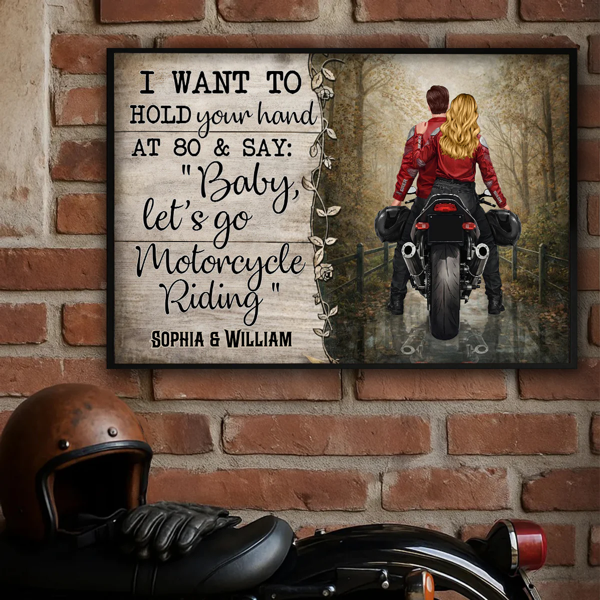 Hold Your Hand at 80s and Go Motorcyle Riding Biker Couples - Personalized Poster - Anniversary Gift for him, for her - Image 10