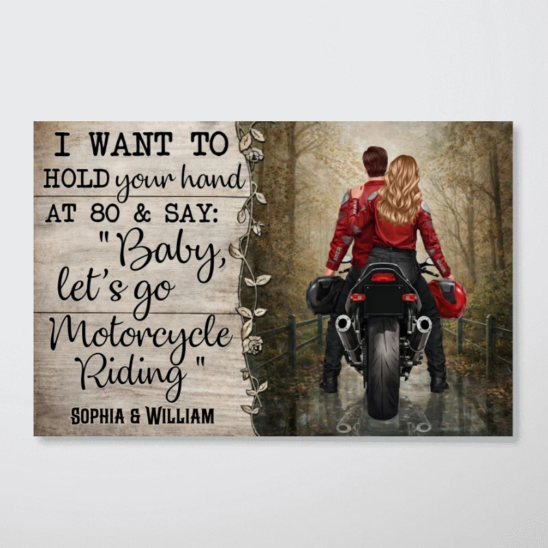 Hold Your Hand at 80s and Go Motorcyle Riding Biker Couples - Personalized Poster - Anniversary Gift for him, for her - Image 13