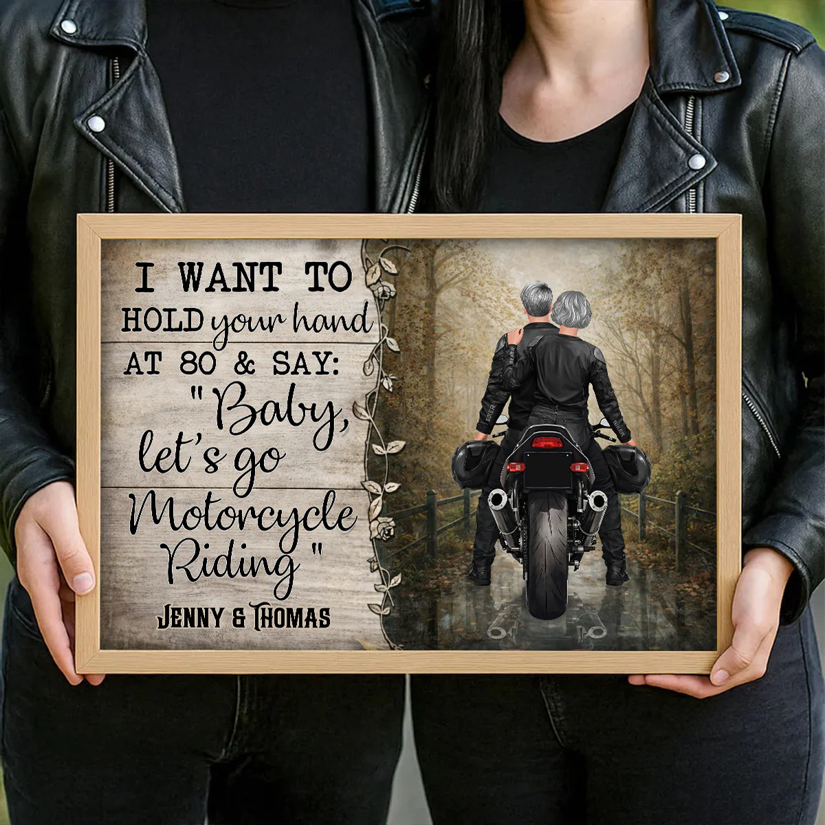 Hold Your Hand at 80s and Go Motorcyle Riding Biker Couples - Personalized Poster - Anniversary Gift for him, for her - Image 3
