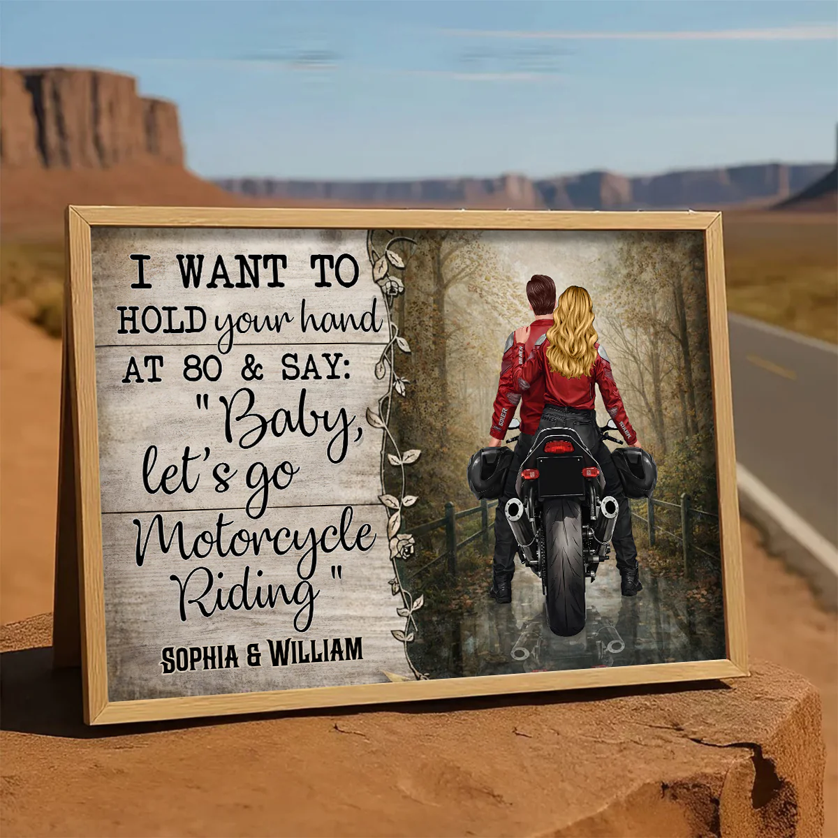Hold Your Hand at 80s and Go Motorcyle Riding Biker Couples - Personalized Poster - Anniversary Gift for him, for her - Image 4