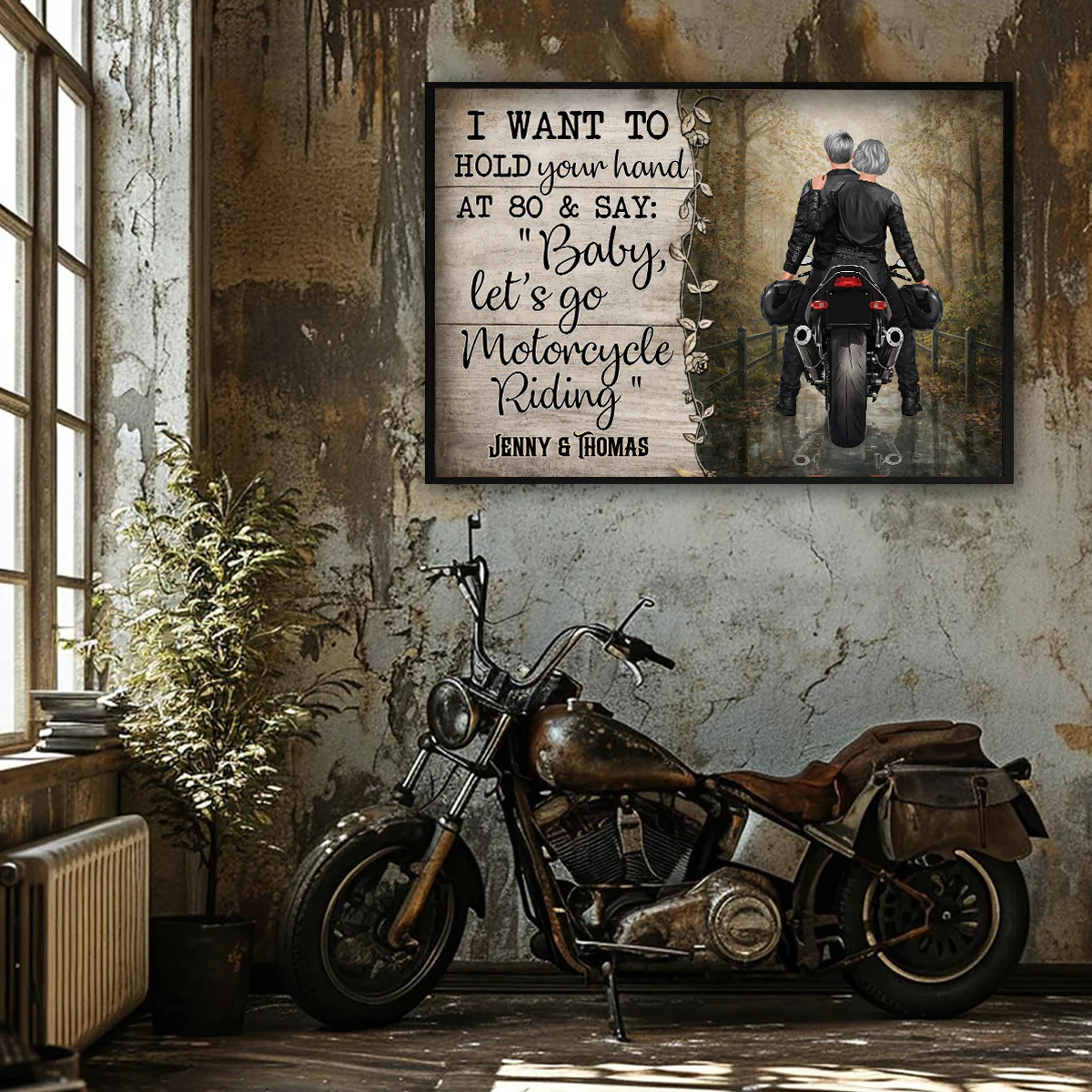 Hold Your Hand at 80s and Go Motorcyle Riding Biker Couples - Personalized Poster - Anniversary Gift for him, for her - Image 6