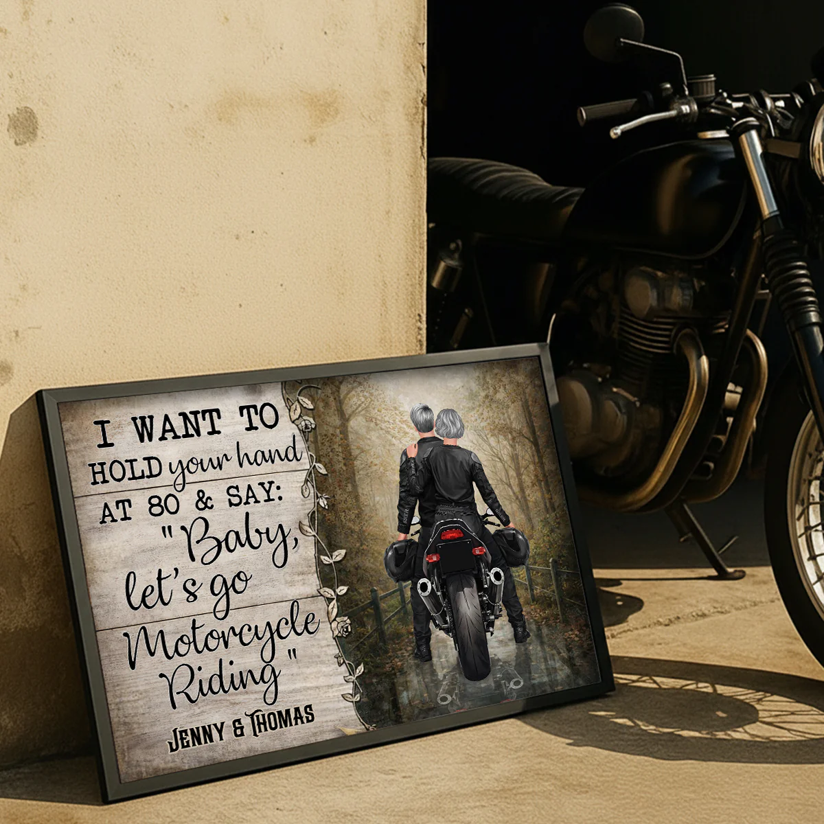 Hold Your Hand at 80s and Go Motorcyle Riding Biker Couples - Personalized Poster - Anniversary Gift for him, for her - Image 7