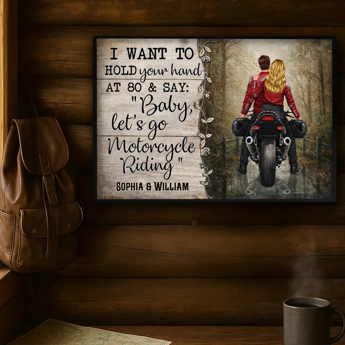 Hold Your Hand at 80s and Go Motorcyle Riding Biker Couples - Personalized Poster - Anniversary Gift for him, for her - Image 8