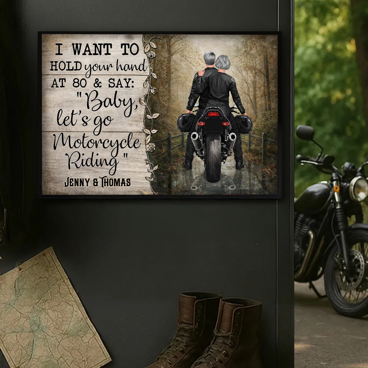 Hold Your Hand at 80s and Go Motorcyle Riding Biker Couples - Personalized Poster - Anniversary Gift for him, for her - Image 9