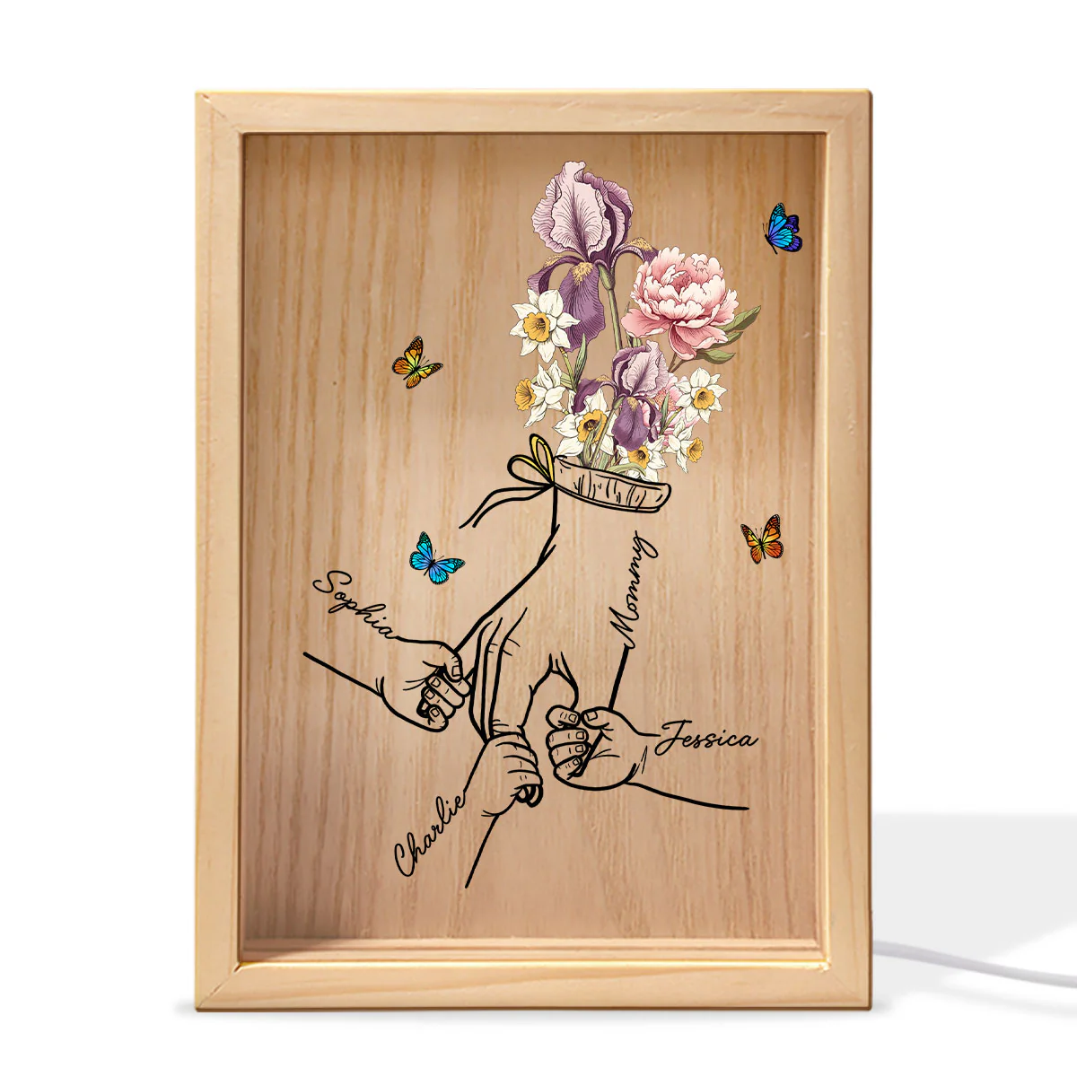 Holding Mom Grandma Hand Birth Month Flowers Personalized Frame Light Box - Image 2