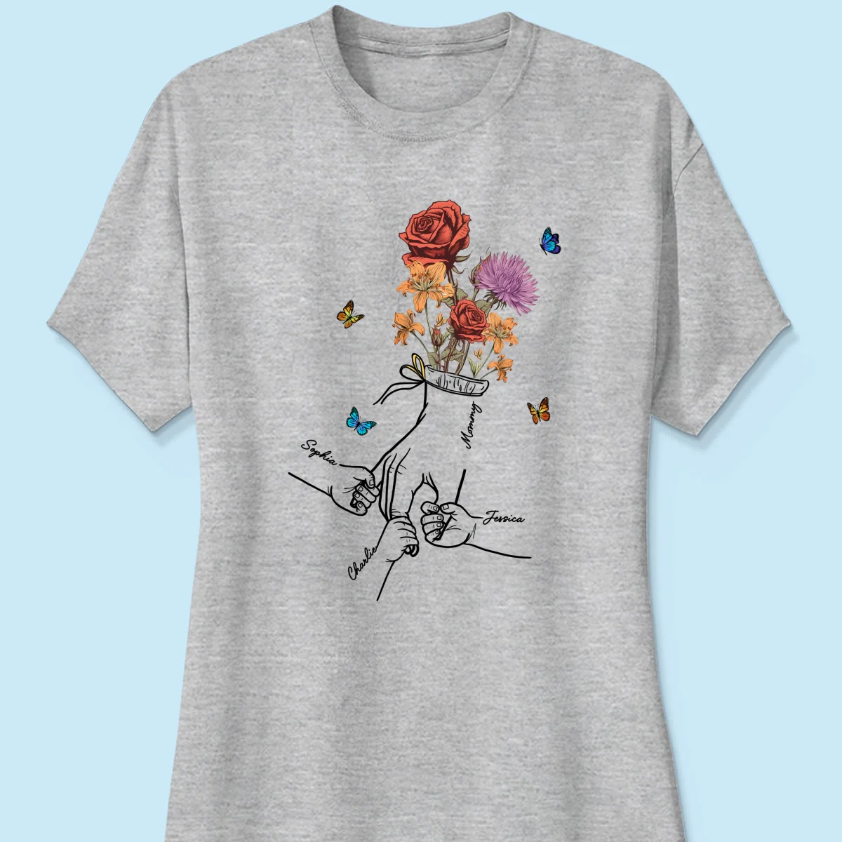 Holding Mom Grandma Hand Birth Month Flowers Personalized Shirt - Image 12