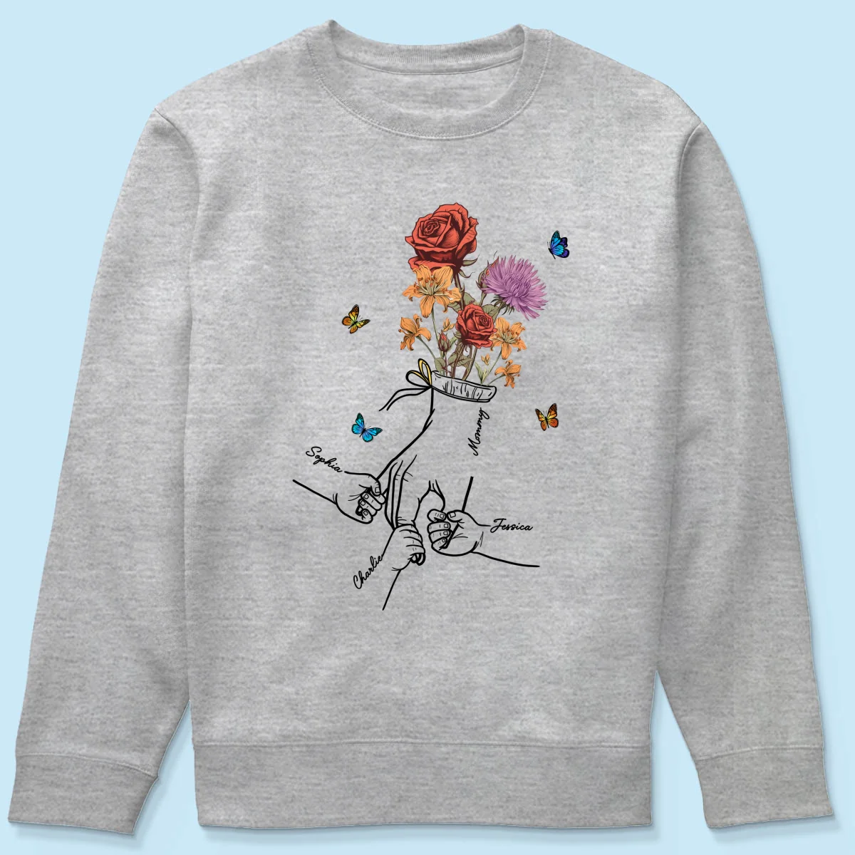 Holding Mom Grandma Hand Birth Month Flowers Personalized Shirt - Image 20