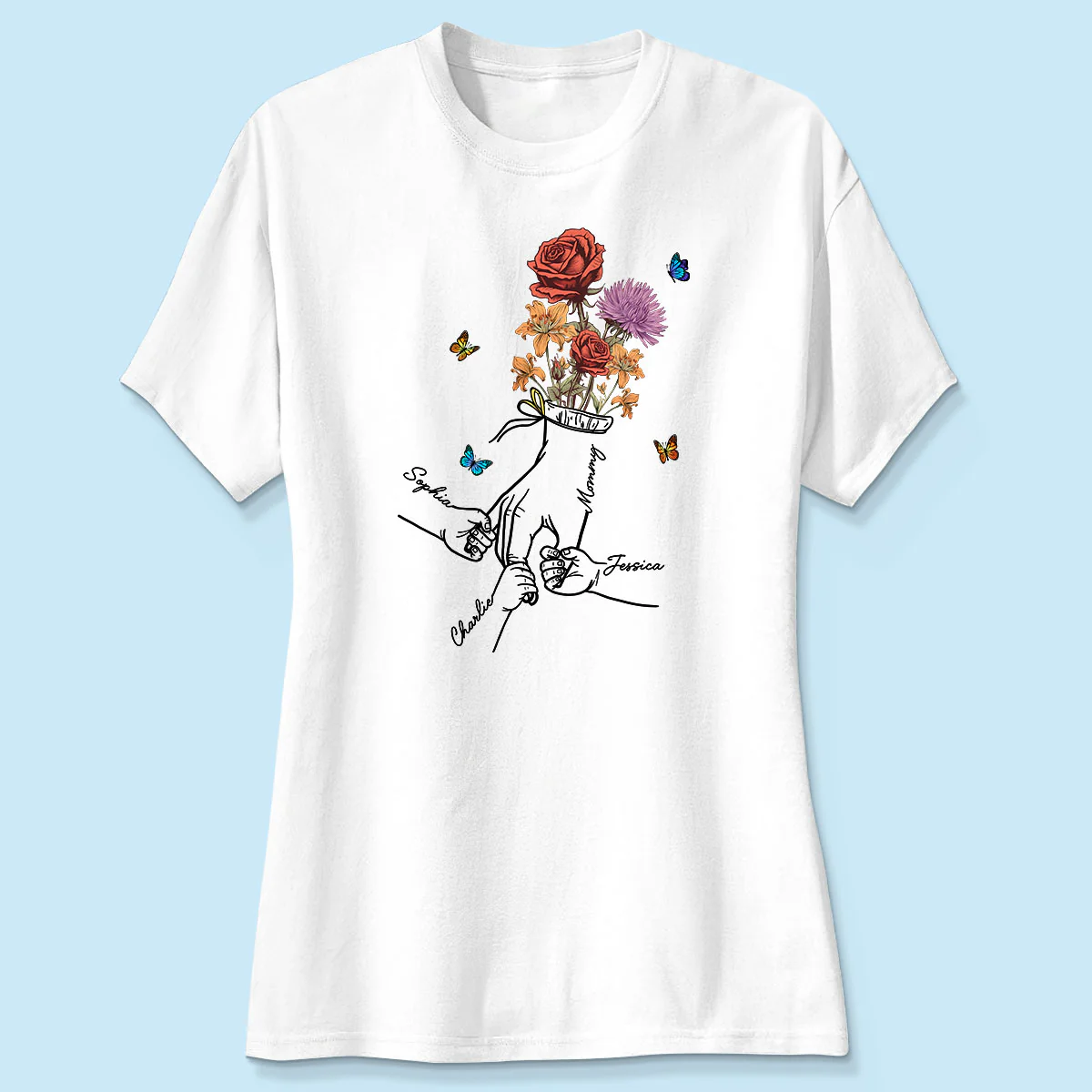 Holding Mom Grandma Hand Birth Month Flowers Personalized Shirt - Image 4