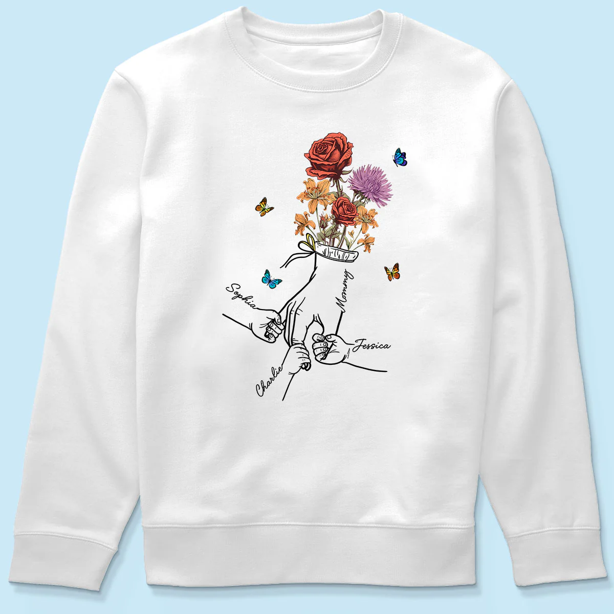 Holding Mom Grandma Hand Birth Month Flowers Personalized Shirt - Image 6